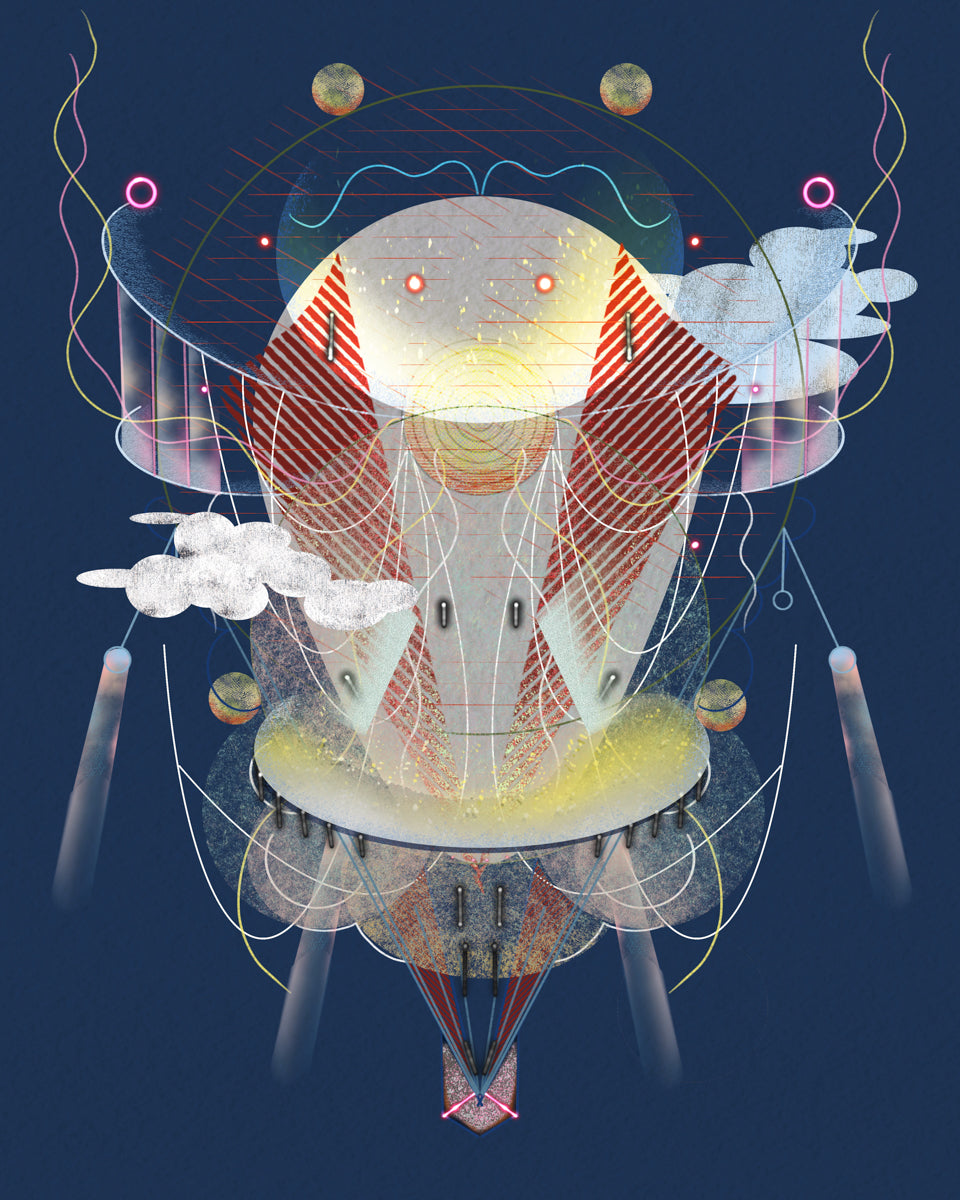 Futuristic Hot Air Balloon in Deep Blue