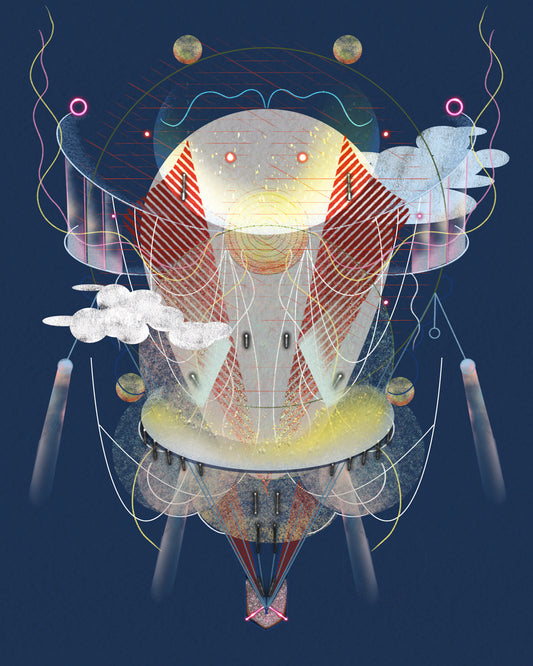 Futuristic Hot Air Balloon in Deep Blue